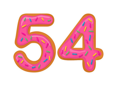 Number 54, Sweet Donut With Number fifty four Shape.