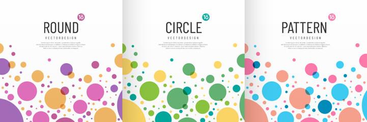 Set of polka dots colorful confetti pattern on a white background with copy space. Round circle overlap layers pattern bubble design. Random dots texture in trendy color scene. Vector illustration.