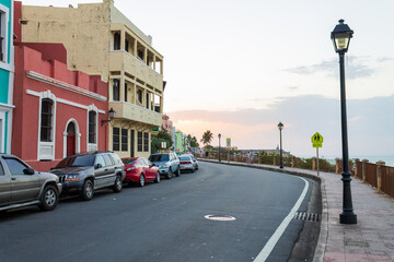 Fototapeta na wymiar View of colorful facades in Old San Juan, Puerto Rico