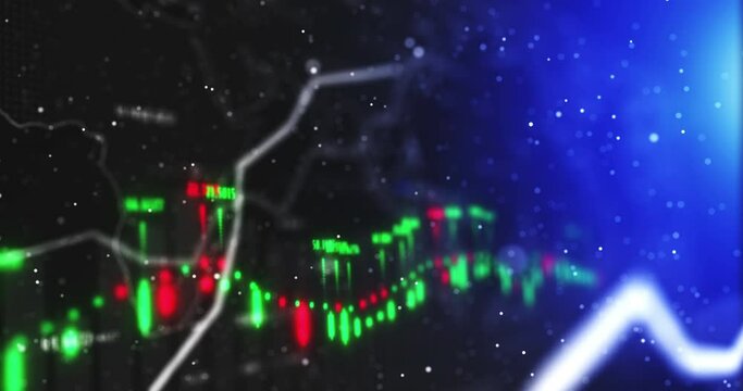 Stock market, futuristic chart or money trading on forex software, blockchain website or cryptocurrency fintech. Abstract zoom, 3D design light pattern and finance, global investment or future growth
