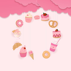 Sweet dessert with pink cloud banner