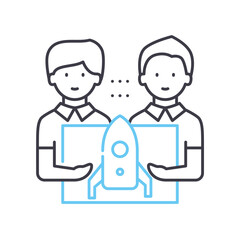 startup collaboration line icon, outline symbol, vector illustration, concept sign