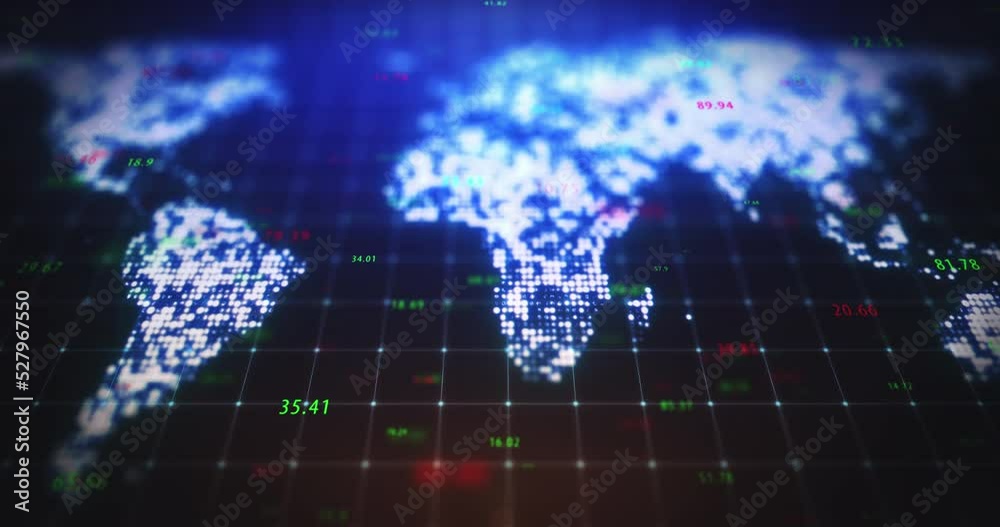Wall mural digital, fintech and abstract technology innovation of global statistics, data and information. char