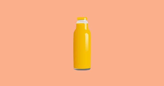 Animation of bottle of juice icon on orange background