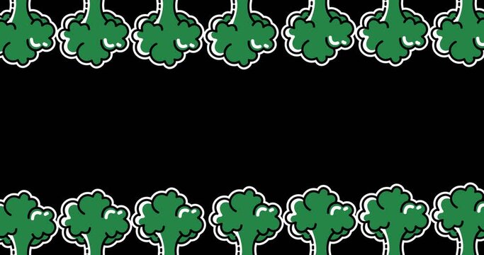 Animation of multiple broccoli icons on black background
