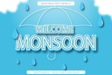 Welcome Monsoon Editable text effect 3D Flat styleDesign