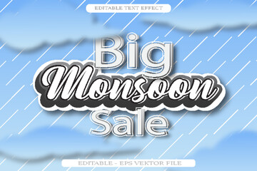 Big Monsoon Sale Editable text effect 3D Flat style Design