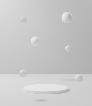 minimal white podium or pedestal for product showcase, empty platform stand display, blank stage for presentation, 3d rendering © Cond.STD