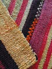 Traditional Andean fabric detail made it with llama wool on a manual loom