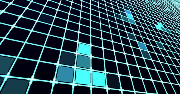 Blue digital squares moving randomly. Seamless Loop.