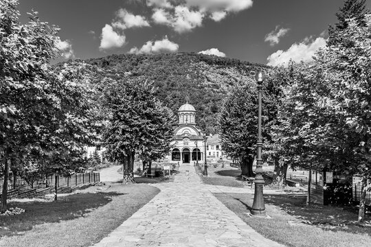 The Holy Trinity Church of the Cozia Monastery, monument of national medieval art and architecture, erected by Mircea the Elder in 1388, near Calimanesti, Valcea county, Walachia, Romania
