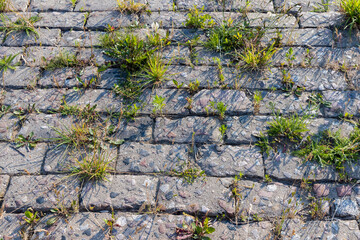 part of the embankment is made of stones and tiles