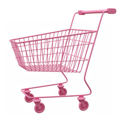 Minimal style pink shopping cart with transparent background 3d render illustration
