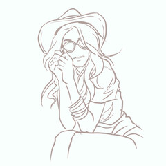 girl in a hat with glasses vector for card illustration decoration