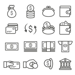 Money set icon, dollar, coin, credit card, pocket, and Bank. Vector illustration symbol for mobile app, and web.