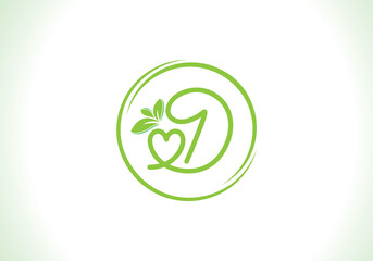 Love healthy and green nutrition leaf logo design vector and the letters. Green love leaf vector. with D