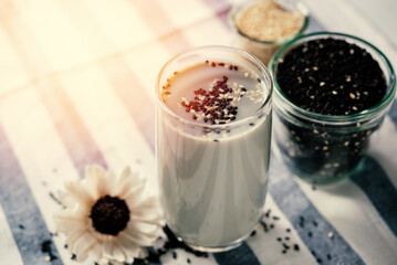 Soy milk mix black sesame with  black sesame seeds dry