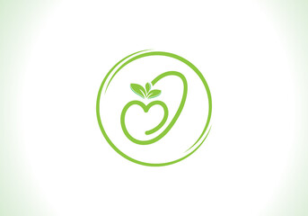 Love healthy and green nutrition leaf logo design vector and the letters. Green love leaf vector. with I