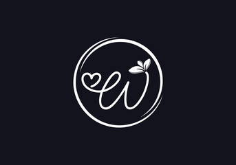 Fototapeta premium Love healthy and green nutrition leaf logo design vector and the letters. Green love leaf vector. with W
