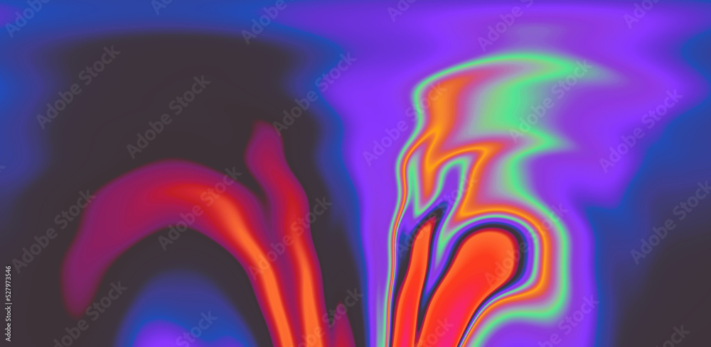 Poster abstract holographic background with fluid neon leaks and wavy distortion.
