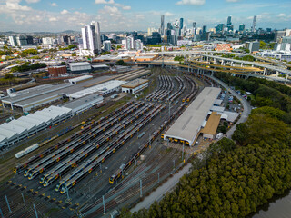Aerial view of train depot in Brisbane, Australia