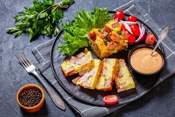 english muffin egg sausage casserole, top view