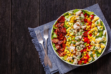 American garden salad on plate, top view