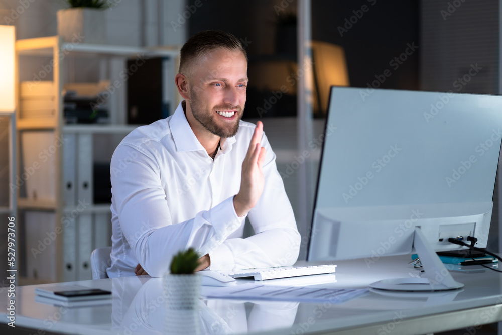 Poster online business meeting call on computer