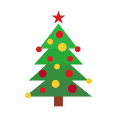 Vector Christmas and New Year symbol Icon. Gift, Pine, Ball, Santa, Candle, Gingerbread Man, Candy, Bell, Mistletoe Wreath and such Things. Merry Christmas. Vector illustration Christmas tree