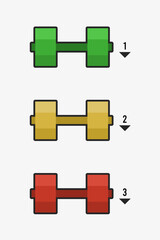 dumbbell flat icon illustration set with three different colors