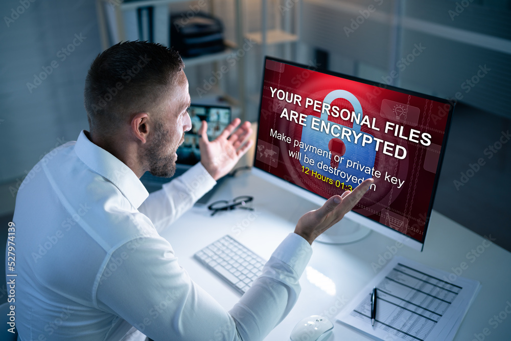 Poster ransomware malware breach. hacked computer