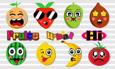 Ilustration vektor graphic of Sticker Fruits Emoticon and Label Teks. Prefect for Printing, Media Social, and etc.