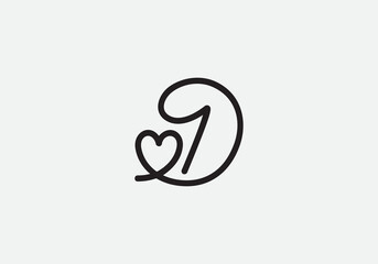 Love sign logo design vector. Love and heart icon and symbol design vector with D