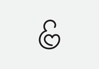 Love sign logo design vector. Love and heart icon and symbol design vector with E