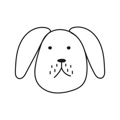 A bulldog dog with hanging ears in cartoon style on a white background.