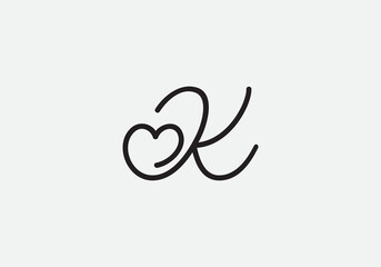 Love sign logo design vector. Love and heart icon and symbol design vector with K