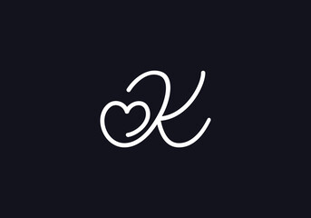 Love sign logo design vector. Love and heart icon and symbol design vector with K