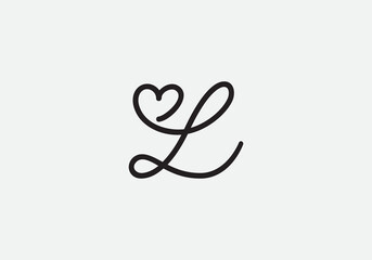 Love sign logo design vector. Love and heart icon and symbol design vector with L