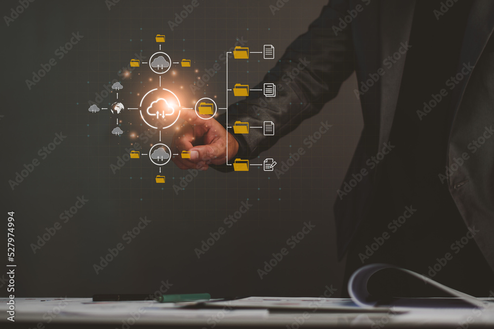 Wall mural digital file management concept. businessman are accessing big data storage on internet, digital sto