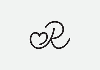 Love sign logo design vector. Love and heart icon and symbol design vector with R