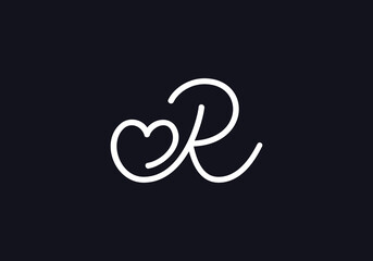 Love sign logo design vector. Love and heart icon and symbol design vector with R