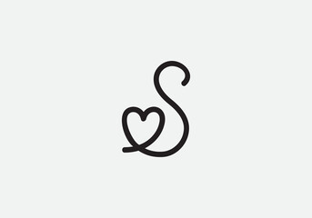 Love font logo design vector sign. Love and heart icon and symbol design vector with S