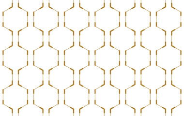 Connected hexagon shapes in thick and thin dashes gold color outline in a contemporary repeat pattern, geometrical vector illustration