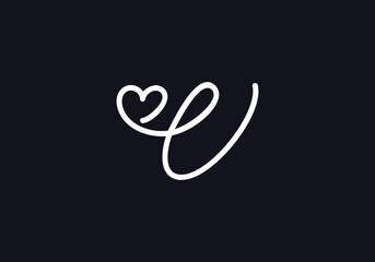 Love font logo design vector sign. Love and heart icon and symbol design vector with V