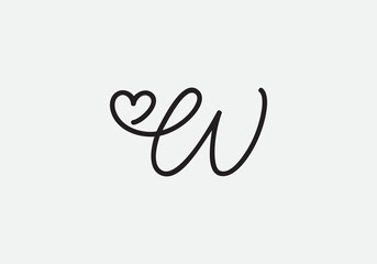 Love font logo design vector sign. Love and heart icon and symbol design vector with W