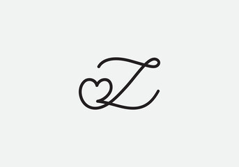 Love font logo design vector sign. Love and heart icon and symbol design vector with Z