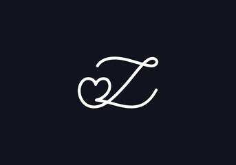 Love font logo design vector sign. Love and heart icon and symbol design vector with Z
