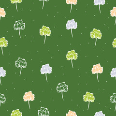 floral abstract background for wallpaper, wrapping paper, fabric, textile, dress motif. blooming flower illustration on green background. vintage style. hand drawn vector. seamless pattern with flower