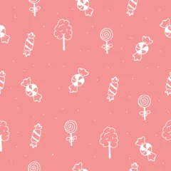 Foto auf Leinwand set of candy isolated on on pink background. white outline. lollipop, candy and cotton candy illustration. doodle for wallpaper, wrapping paper and gift, backdrop. hand drawn vector, seamless pattern. © siarifzen