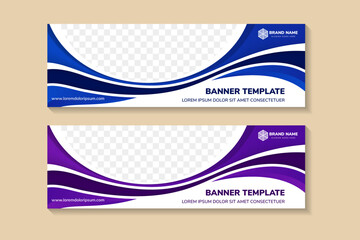 abstract modern template design.  space of photo collage and text. Advertising banner with horizontal layout. white on background. brown and purple on wave element.